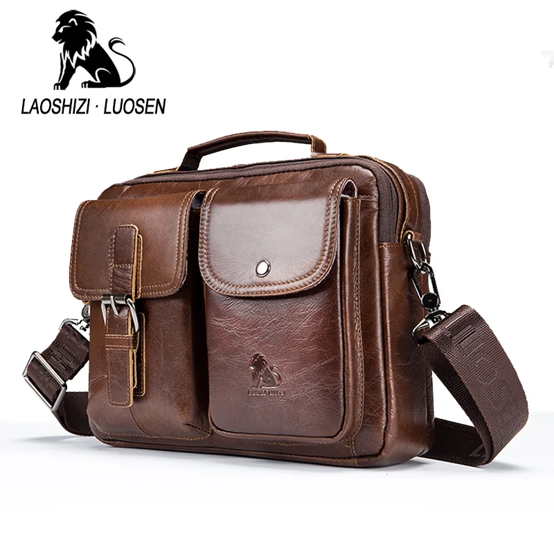 Bolsa mensageiro masculina de couro legítimo, bolsa de ombro vintage casual de couro de vaca