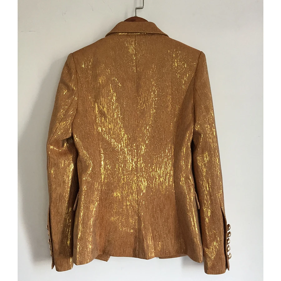 New Fashion 2024 Designer Blazer Party Women\'s Lion Metal Buttons Double Breasted Blazer Jacket Outer Wear Gold