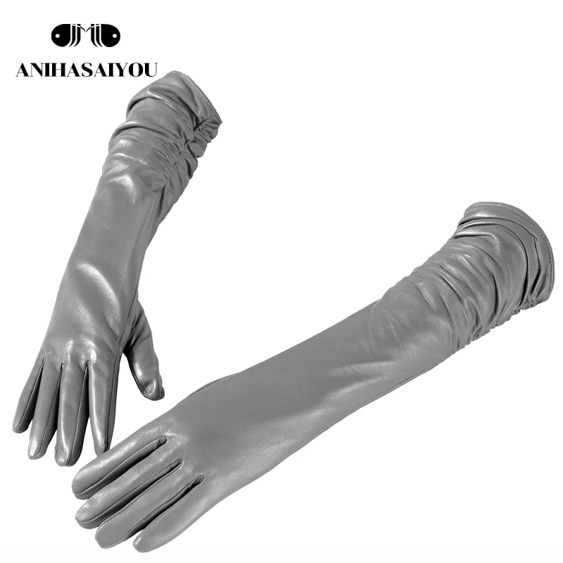 2020 Best-selling female long leather gloves,sheepskin women\'s long gloves,Dark gray Winter long leather gloves women - 2081C