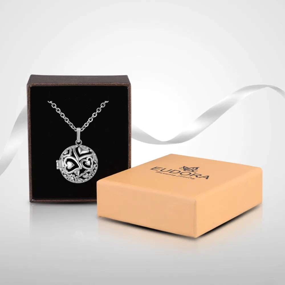 Eudora 20mm Harmony Ball Pendant Necklace Heart Round Locket Cage fit 20/18mm Musical Sound Chime Ball for Pregnant Women K292