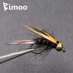 Bimoo 10PCS #12 Brass Golden Head Trout Grayling Fishing Flies Wet Fly Bead Head Crazy Black Psycho Prince Nymphs