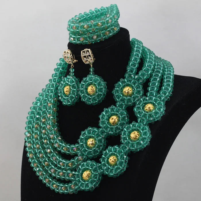 

2017 Splendid Teal African Beads Costume Jewelry Set Crystal Evening Party Beads Women Necklace Earrings Set Free ShippingABL806