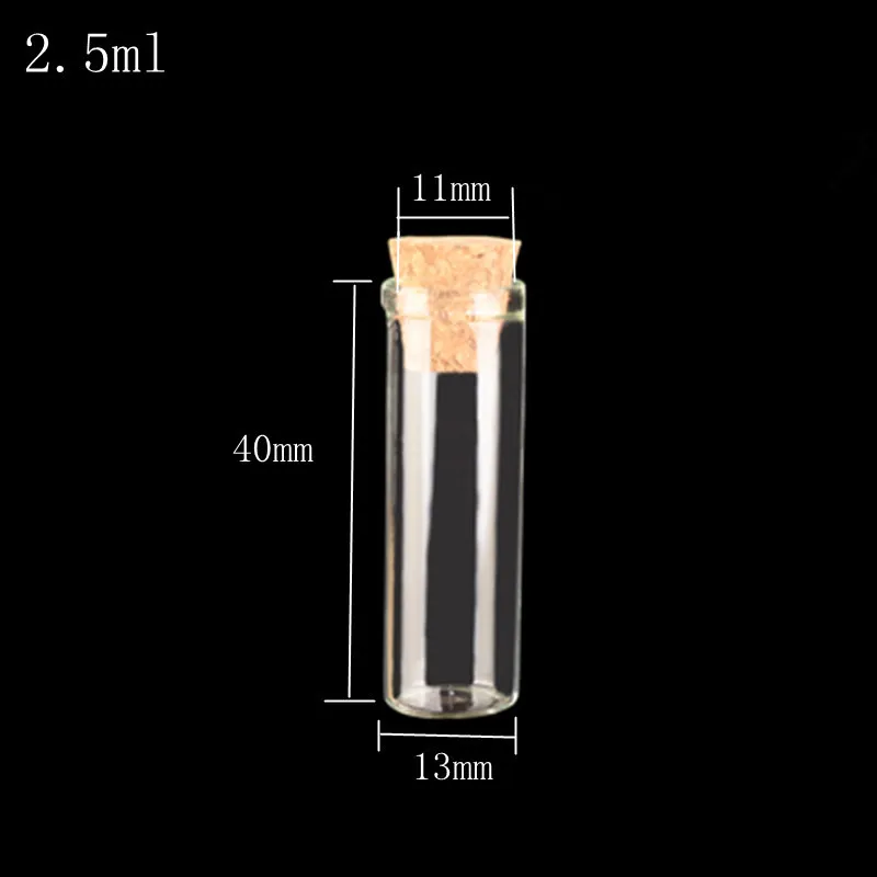 2.5ml Small Glass Storage Bottle With Cork Stopper Display Spices Food Saffron Jars Container Transparent Vials Jars 100pcs