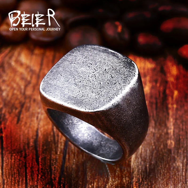 Beier 316L Stainless Steel Round and square Antique silver men and women  High Quality fashion wholesale ring jewelry LR484