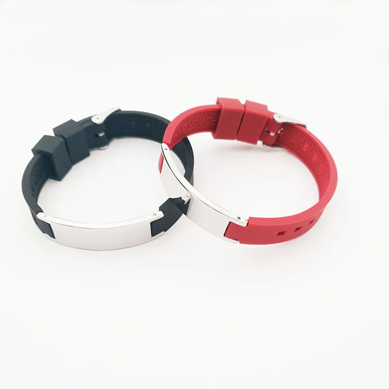 Hot Sale Energy Bracelet with Anion FIR Magnet Germanium Four Energy Stone Health Silicone Stainless Bracelets