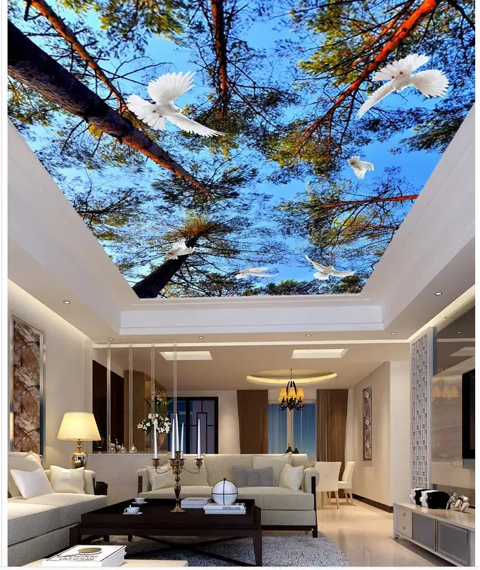 

forest blue sky pigeons living room bedroom ceiling 3d stereoscopic wallpaper ceilings 3d mural paintings