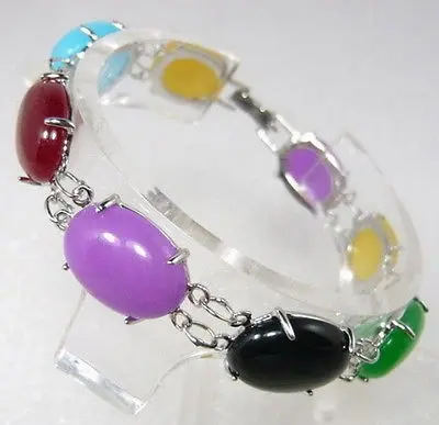 

Multi-Color Purple Red Blue Yellow Green Black Natural Jade Bangle Bracelet