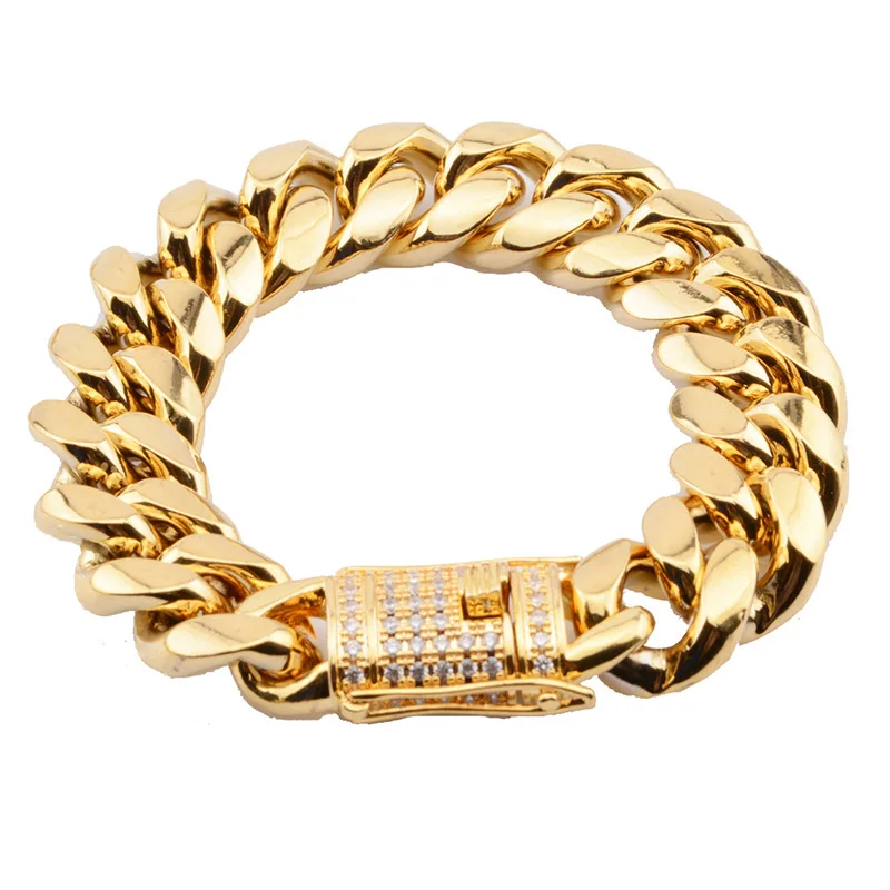 8/10/12/16/18mm CZ Zircon Stone Pave Stainless Steel Cuban Miami Chain & Link Bracelets for Male Boys Hip Hop Rock Jewelry