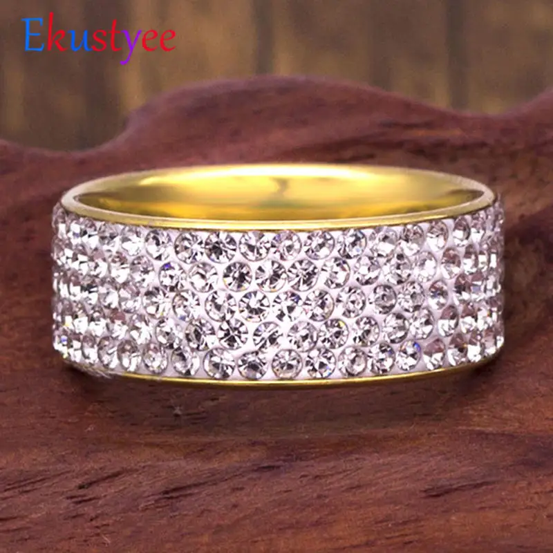 Women's 5 Rows Crystal Wedding Band Ring, Elegant Style