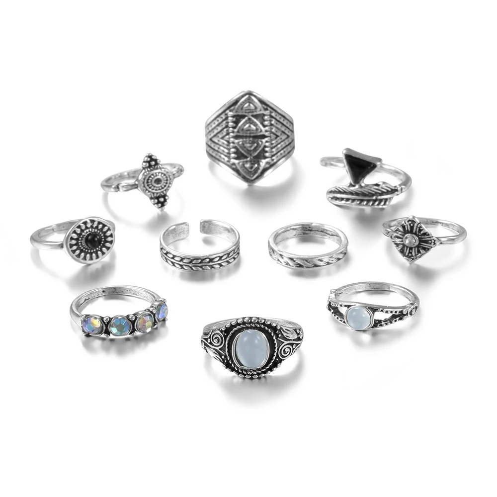 Meyfflin Vintage Knuckle Ring Set for Women Fashion Anel Aneis Bague Femme Stone  Midi Finger Rings Boho Jewelry 10pcs/Set
