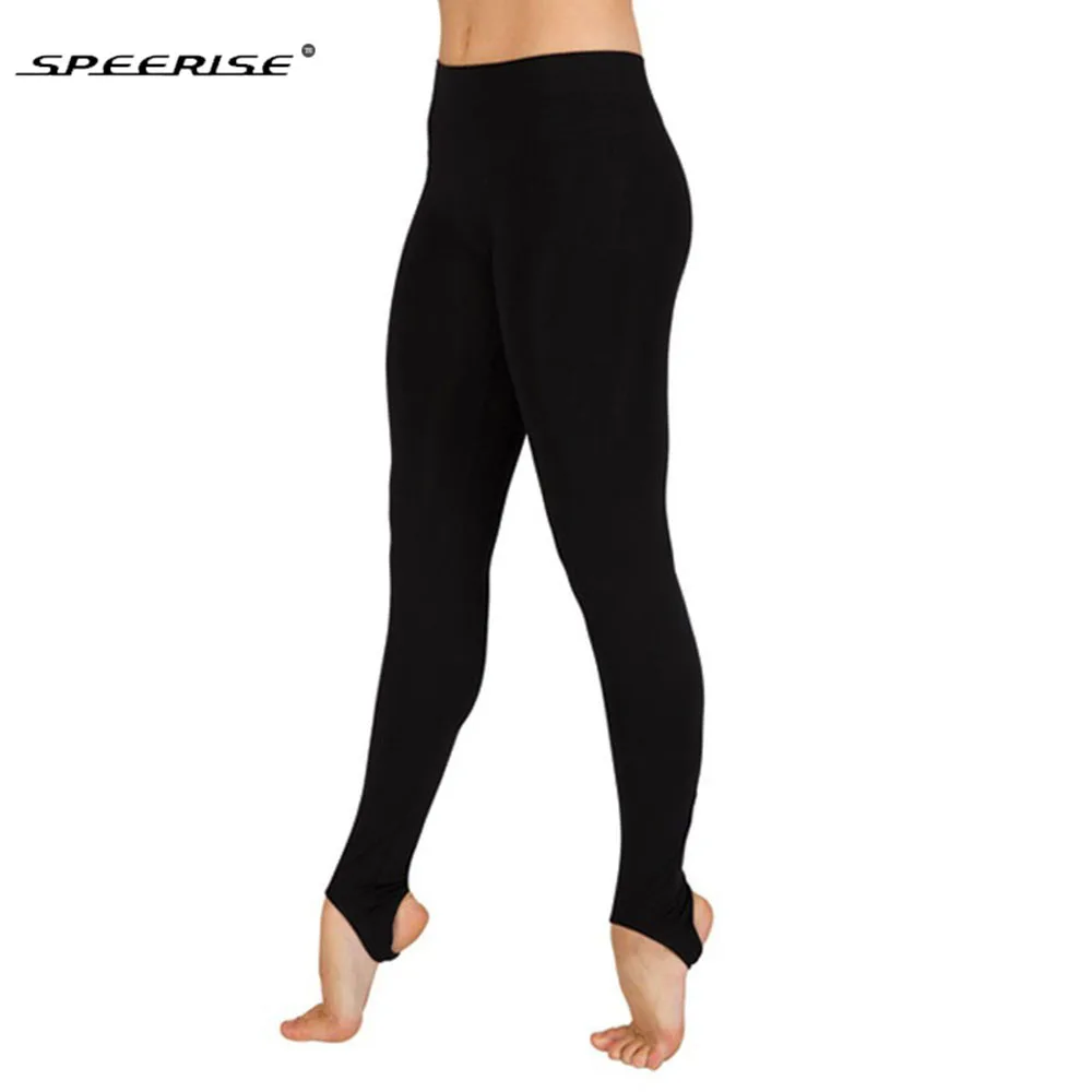 SPEERISE Celana Legging Wanita Hitam Solid Fitness Skinny Behel Pinggang Tinggi Celana Spandeks Tari untuk Wanita Celana Lentur Gym