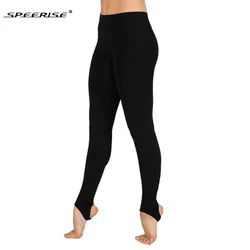 SPEERISE Women's Solid Black Fitness Skinny Stirrup High Waist Legging Dance Spandex Pants for Women Gym Stretch Trousers