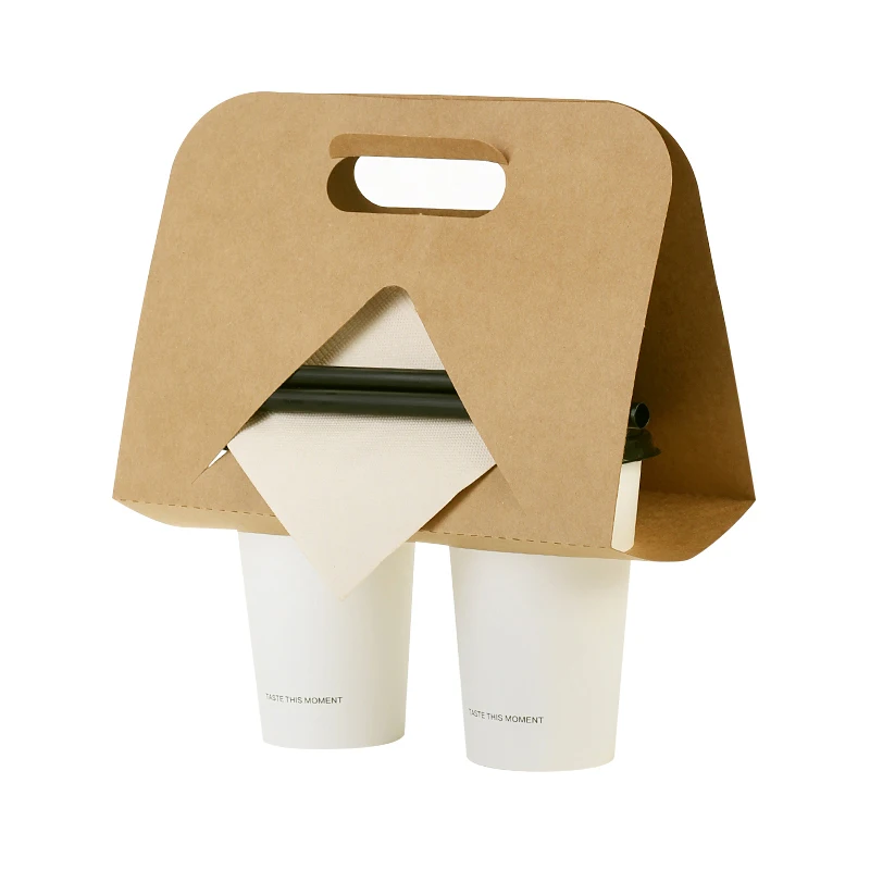 Multifunction Kraft Paper Cup Holder, Disposable, Hot Drinks Packaging Tray, Coffee, Tea Sleeve, Milk Mug Base Handle Holder