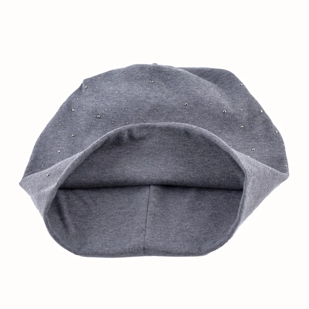 Fashion Rhinestone Beanies Women Spring Autumn Solid Color Skullies Beanie Cap Ladies Cotton Soft Bonnet Hats Female Gorro Caps