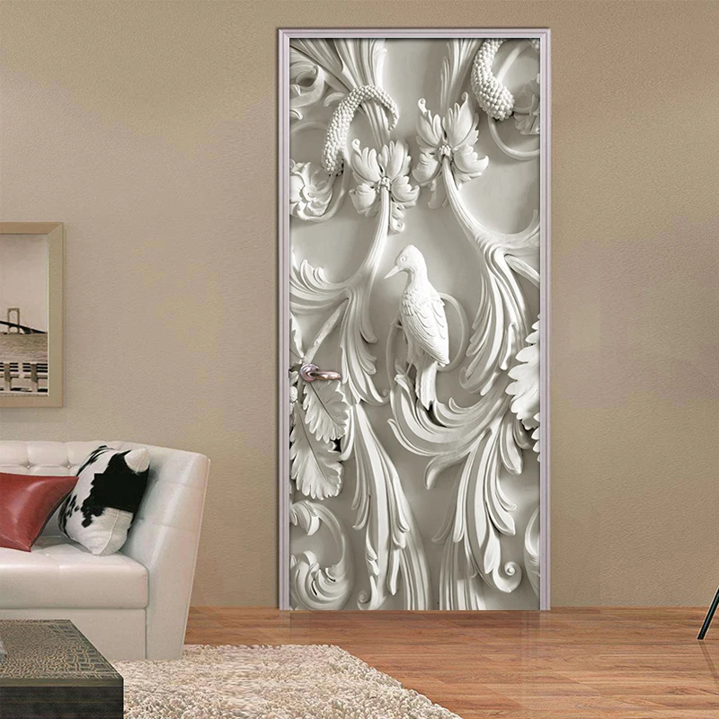 European Style 3D Stereoscopic Embossed Bird Branches Murals Wallpaper For Living Room Bedroom Door Sticker Self-adhesive Mural