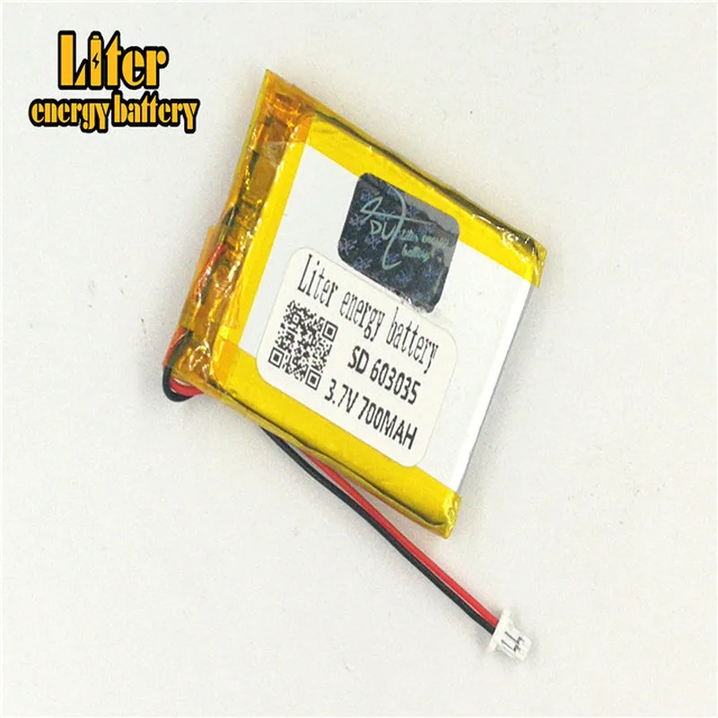 1,0 mm – 2P-Stecker 3,7 V 603035   700 mAh wiederaufladbarer Lipo-Akku, Solar-Li-Ionen-Polymer-Lithium-Akku, MP3, MP4, MP5, kleine Spielzeuge