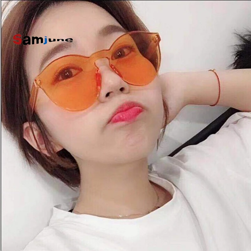 Samjune New One Piece Lens Sunglasses Women Transparent Plastic Glasses Men Style Sun Glasses Clear Candy Color Brand Designer