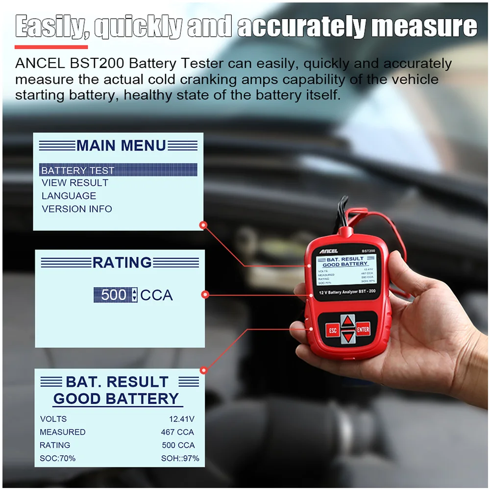 ANCEL BST200 Car Battery Tester 12V 1100CCA Professional Battery Analyzer Tool Automotive Diagnose Scanner Multi Languages