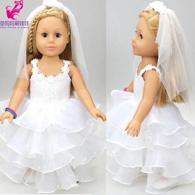 

[MMMaWW] White wedding dress with veil for 18" 45cm doll, American doll bride dress up, girl gift