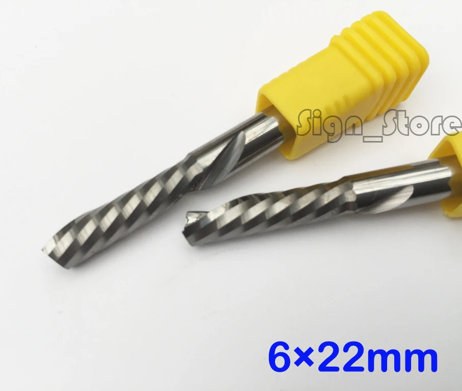 2pc 6mm*22mm Free shipping single flute Left hand spiral end mill CNC tool Carbide end milling cutter woodworking cnc router bit