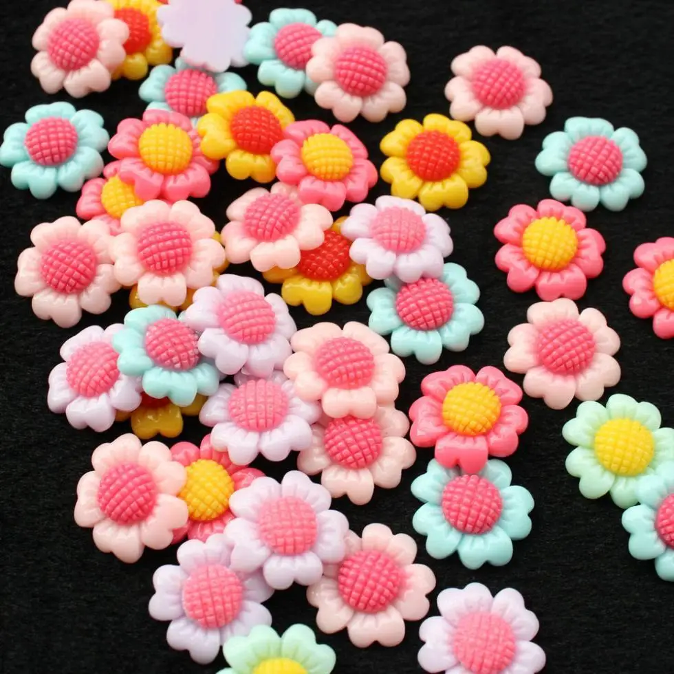 220pcs mix color 2 tone sun flower Daisy Sunflower Resin Cabochons, Daisy Cabs 18mm