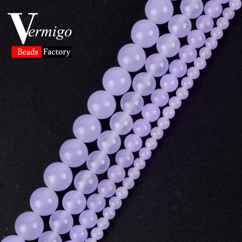 Wholesale Light Purple Chalcedony Jades Beads Natural Stone Round Loose Beads For Jewelry Making 4mm-12mm Diy Bracelet 15