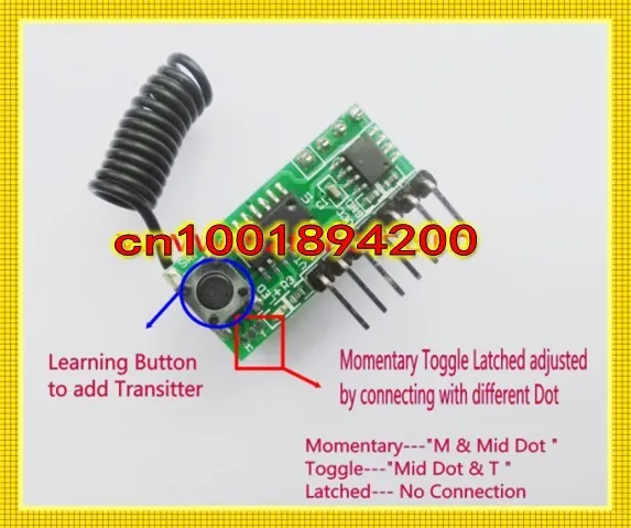 Learning Code Receiver module AM 315/433MHz DC 5V it can learn more than 8 Code Toggle Latched Momentary Adjustable