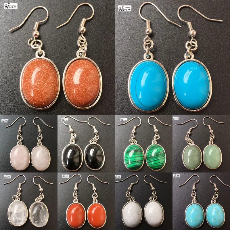 Goldstone Howlite Malachite Crystal Carnelian  Jaspe Aventurine Oval Women Men Dangle Earring WB704B