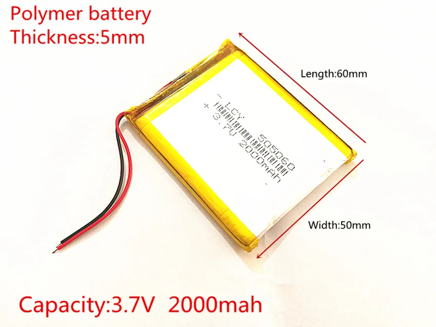 10 pcs 3.7V 2000mAh 505060 Li-Po Lithium Polymer Rechargeable Battery For PAD GPS PSP DIY Vedio Game Tablet PC Power Bank E-Book