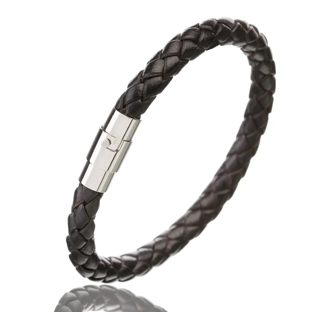 Echtem Leder Armband Männer Edelstahl Magnetische Verschluss Handarbeit Männer Armbänder Armreifen Geflochtene Leder Armband Großhandel – Detail 4