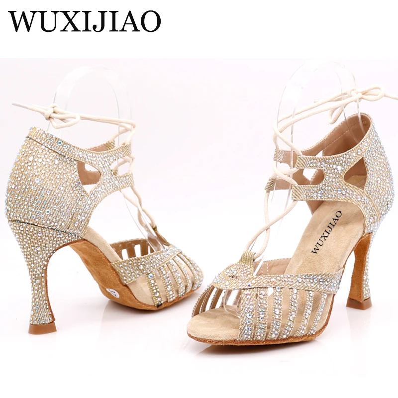 WUXIJIAONew Red and Glod Flash Cloth Salsa Dance Shoes Soft Bottom Latin Kizomba Tango Ballroom Dance Shoes Heel 6/7.5/8.5/10cm