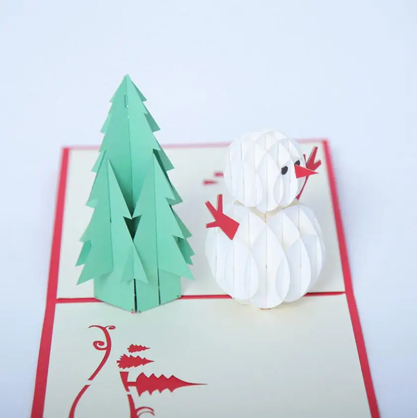 

10pcs 3D Creative Christmas Tree+Snowman Handmade Kirigami Origami Merry Christmas Invitation Cards Greeding Postcard