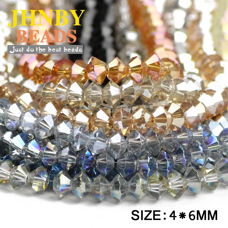 JHNBY spaceship shape Austrian crystal beads 4*6MM 100pcs AB color Double Bicone Loose beads for jewelry making bracelet DIY