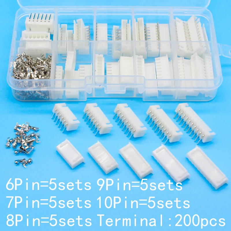 25 sets Kit in box 6p 7p 8p 9p 10 pin Right angle 2.54mm Pitch Terminal / Housing / Pin Header Connector Wire Connectors XH Kit