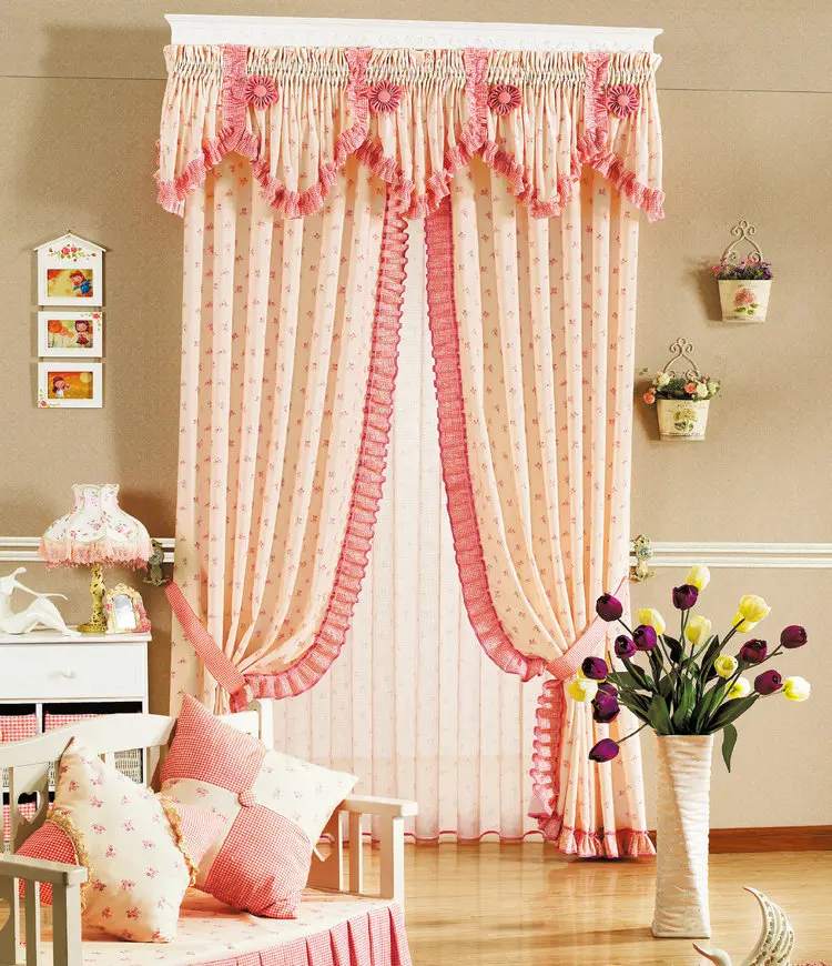 Pink The curtain finished curtain quality rustic child printed cloth the blind Curtains the cloth roman blinds lace curtains