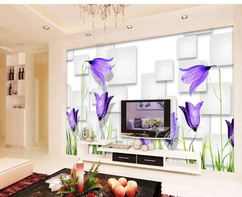 

Custom Any Size Mural Wallpaper Purple Flowers 3D Box TV Background Wall Living Room Wallpaper 3D Painting