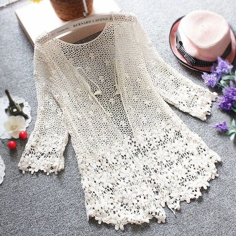 Japanese style mori girl lace cardigan women 2020 fashion floral hollow-out crochet lace tops women summer cardigan renda