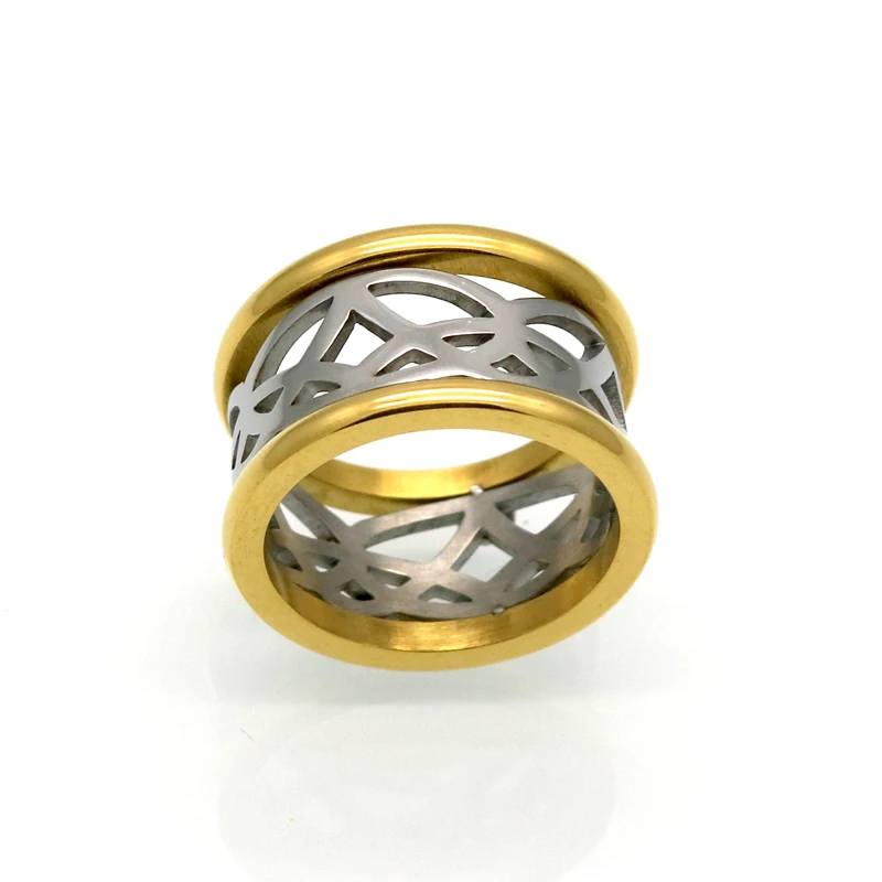 Top Quality Fashion Jewelry Two Color Vintage Pattern Stainless Steel Rings For Women Men Jewelry Engagement Wedding Rings