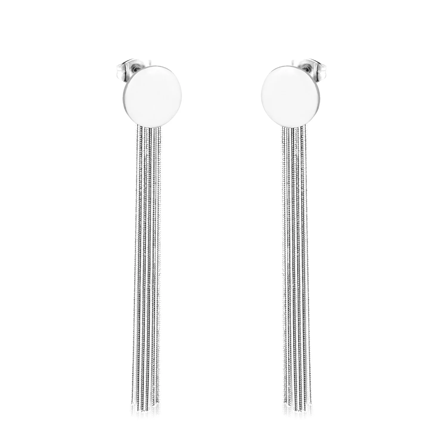 LUXUSTEEL Long Tassel Chain Earrings Office Style Drop Earring Women Accessories Stainless Steel Push Back Jewelry