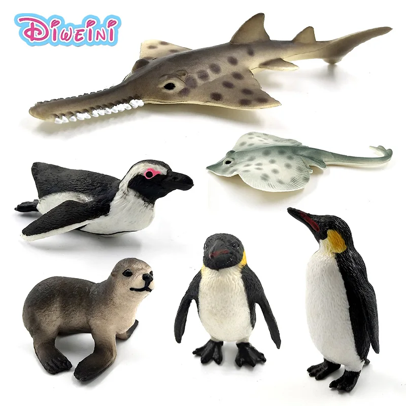 

Simulation Sea Life fish Penguin Sea Lion Fish Skate Sawfish plastic animals model fairy craft figurine Aquarium home decor toys