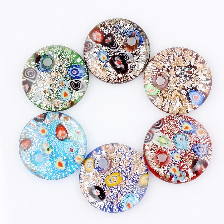 Fashion Beauty Wholesale 6pcs Handmade Murano Lampwork Glass Mixed Colorful Drop Foil Millefiori Pendants Charms Jewelry