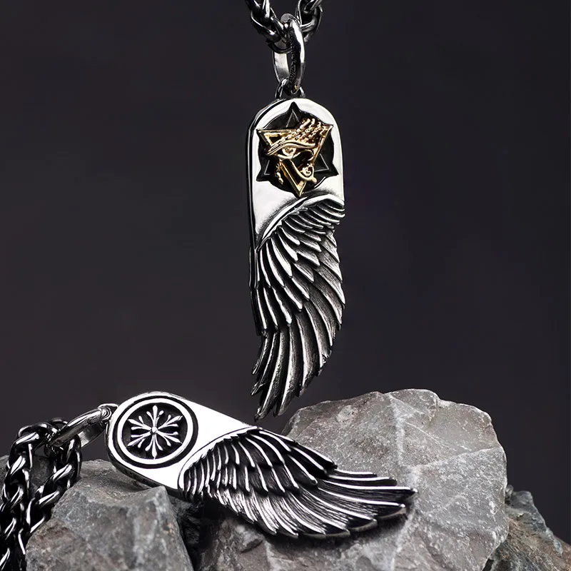 The Eye of Horus feather necklace for men  Horus Wings  stainless steel  with Cooper pendant necklace