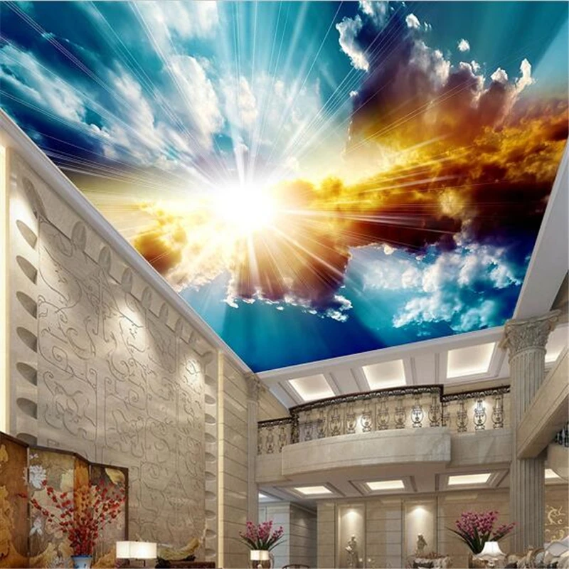 

wellyu Custom wallpaper 3d blue sky white clouds living room bedroom ceiling zenith mural 3d decoration tv background wall paper