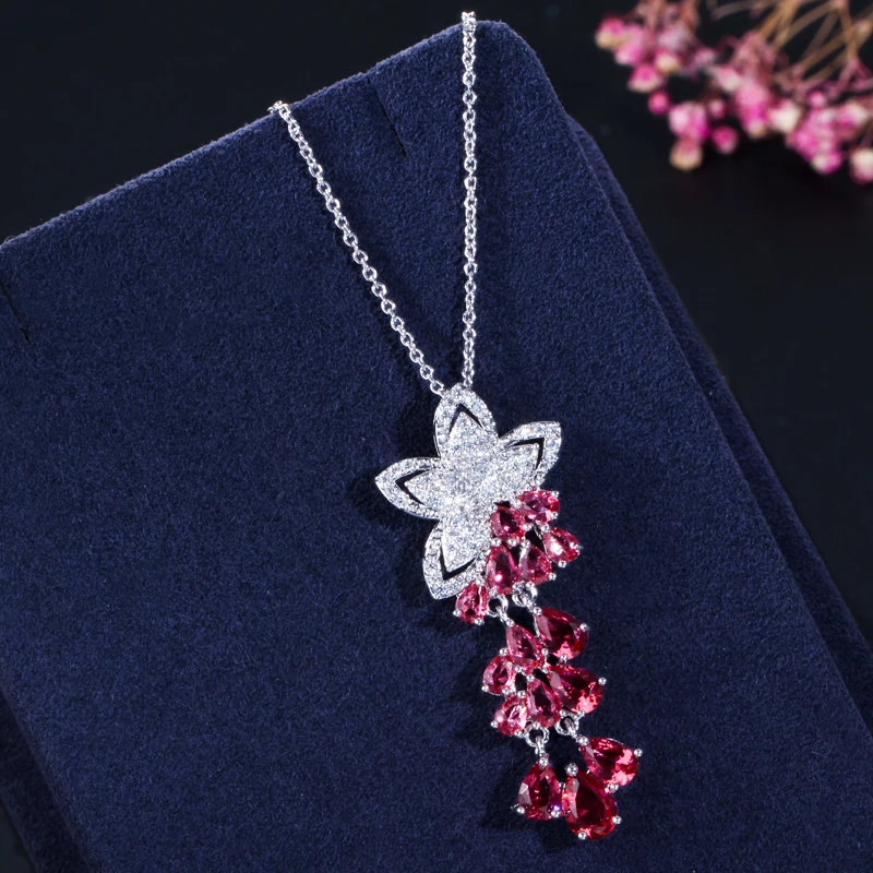 CWWZircons 2026 Neuheit Kubische Zirkonia Quasten-Blumen-Ohrringe und Anhänger-Halskette Modische Damen-Schmucksets T334 – Detail 7