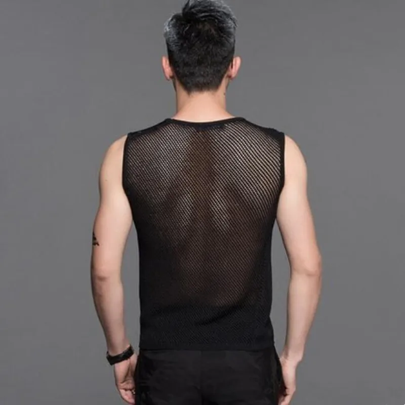 2018 Men Fashion Hollow out Waistcoat Black Knitted Vest Male Summer Casual Clothes Singer Hip Hop stage Performance outfit