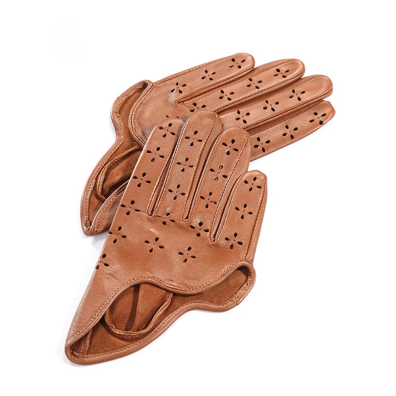 Women Gloves Genuine Leather Female Dance Performance Breathable Hole Half Palm Sheepskin Gloves Fashion Trend 0666