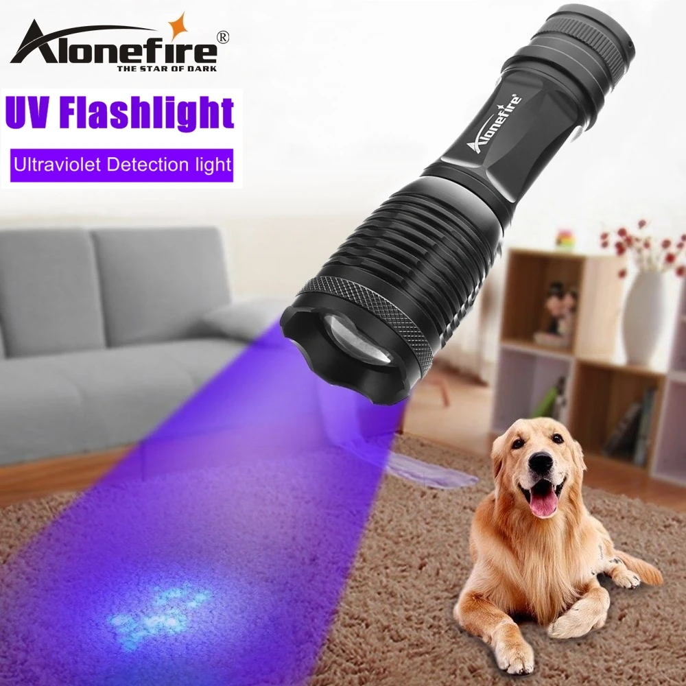 AloneFire High power Zoom UV Light Ultraviol Flashlight 395nm Travel safety Cat Dog pet urine Detection Torch Lamp 18650 battery