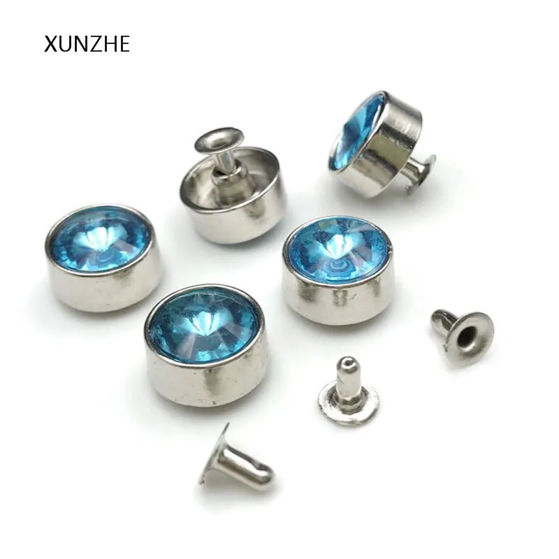 XUNZHE 20PCS 12mm Alloy inlaid diamond round rivet studs for clothes screws for belts rivets for clothes pearl jewelry set