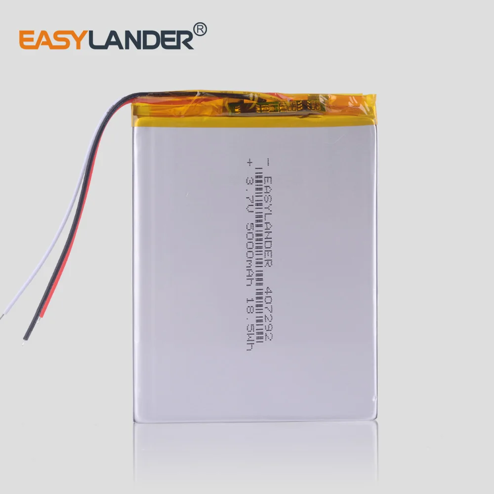 3Wires 407292 3.7V 5000mAh Rechargeable Lithium Li-ion Li Polymer Battery For Tablet PC Irbis TZ56 TZ49 tm 7043xd  U25GT