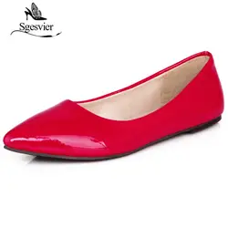 SGESVIER Spring Women Flats Blue Red Yellow Black Green Glossy Patent Leather Women Nude Flats Ladies Shoes Big Size 30-49 OX180